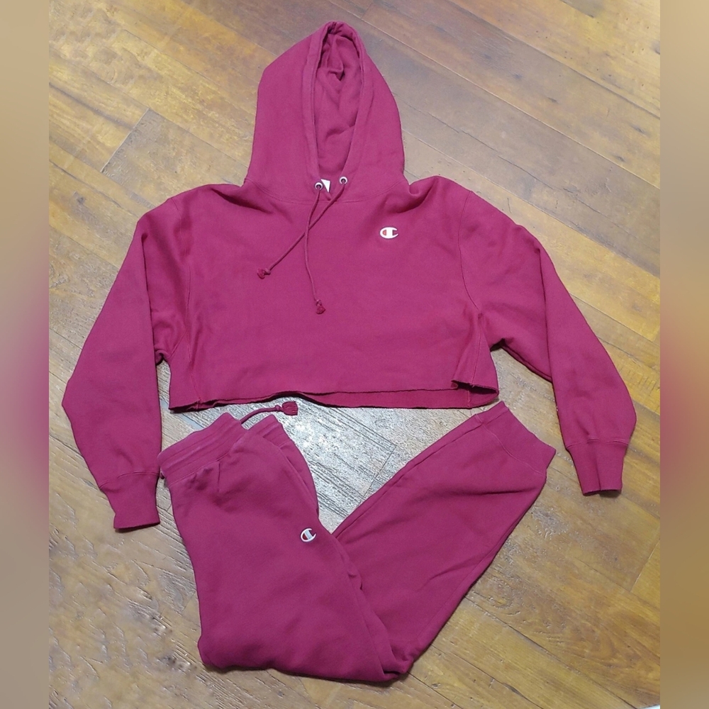 Women's Champion Reverse Weave  Hoodie and Joggers Set Burgundy